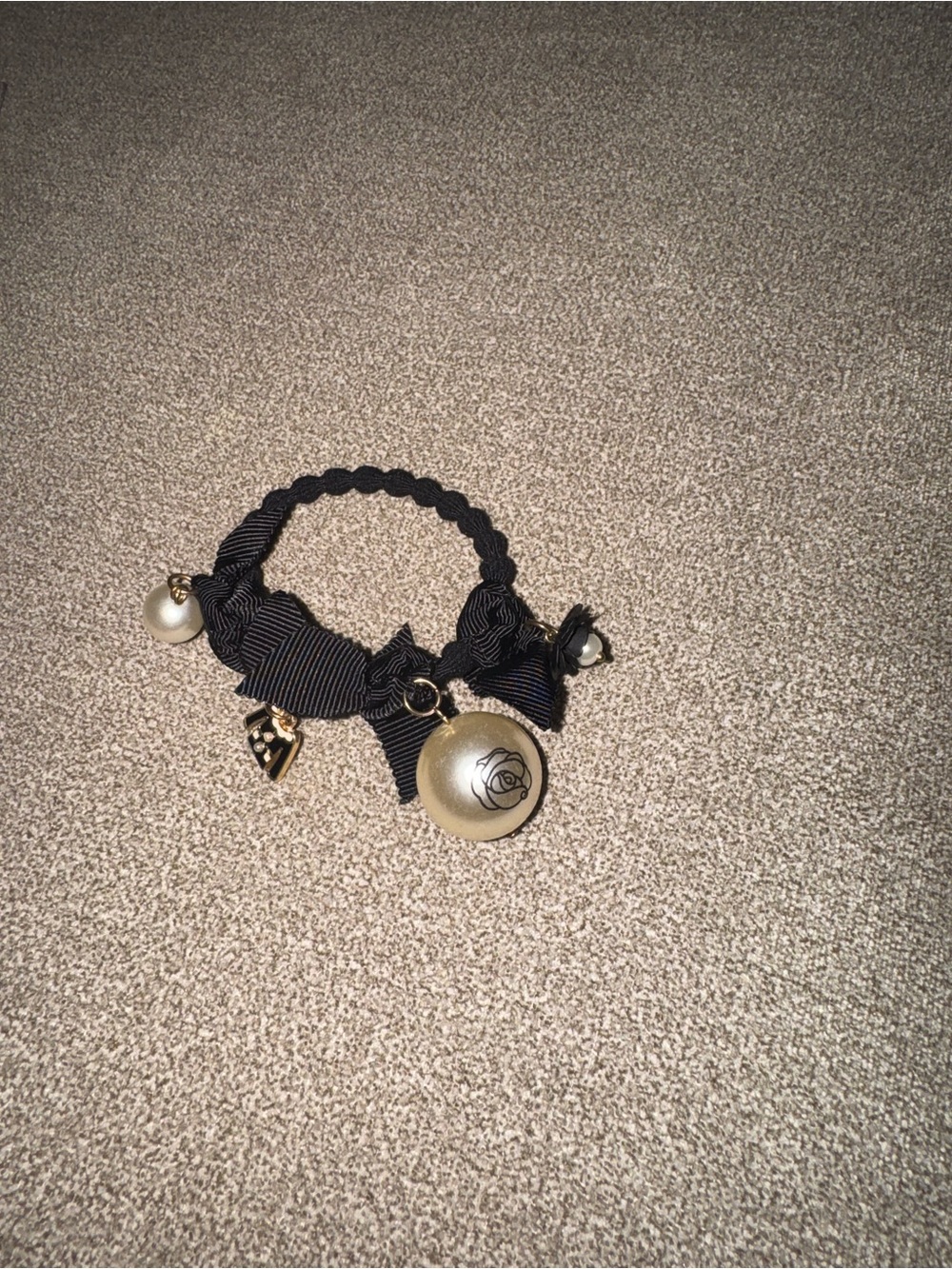Black Ribbon and Gold Charm Bracelet ~ Never worn